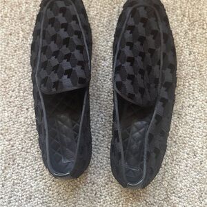 Ermenegildo Zegna Black Textured Slip-On Loafers